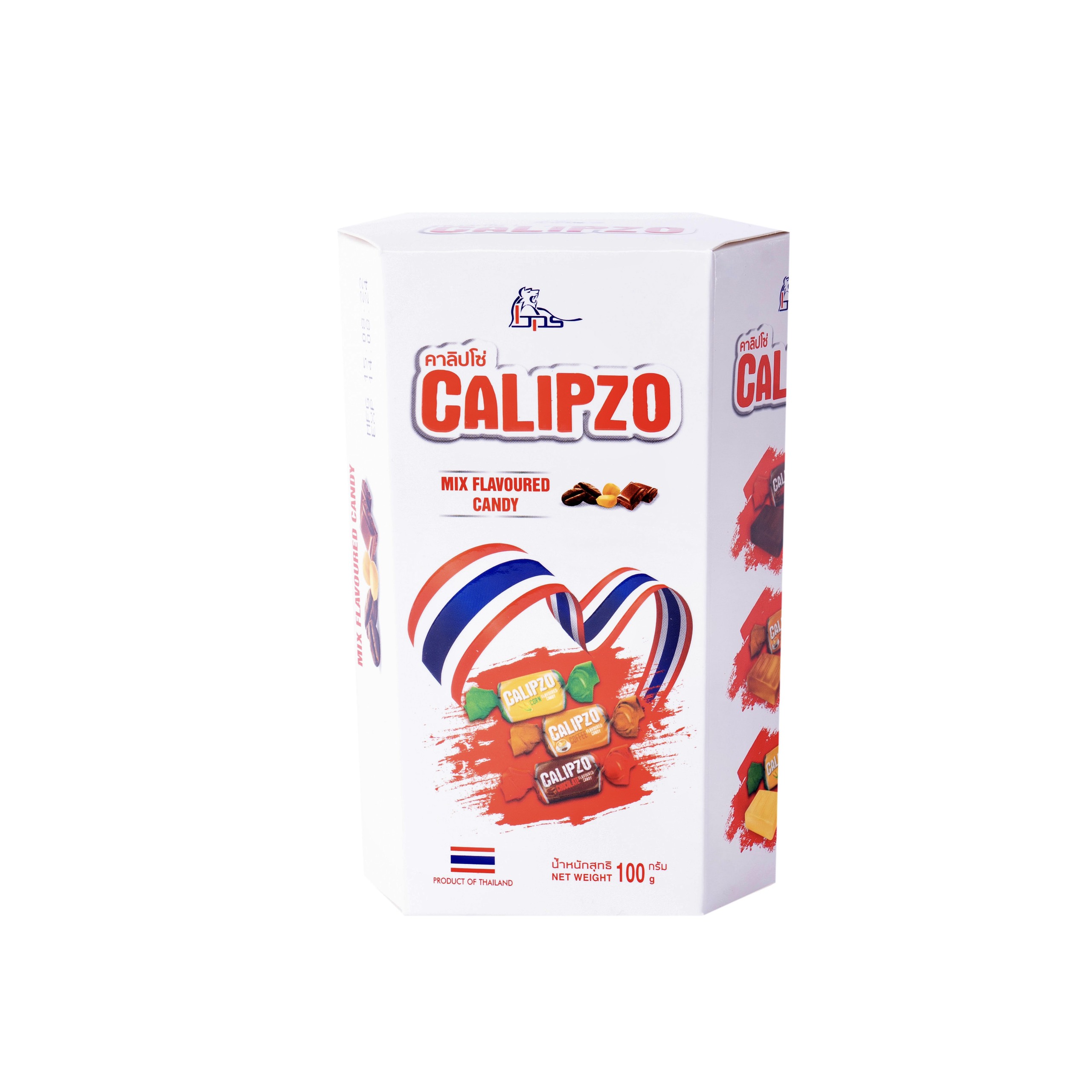 Kẹo lục giác dẹt Calipzo mix 100g ( 48 hộp/ thùng ) Màu trắng